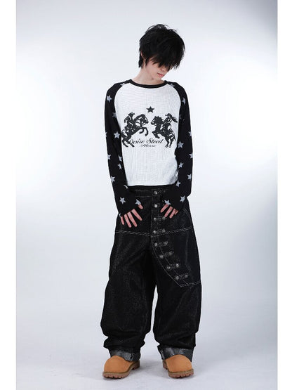 Waffle Star Raglan Long Sleeve T-Shirt【s0000016181】