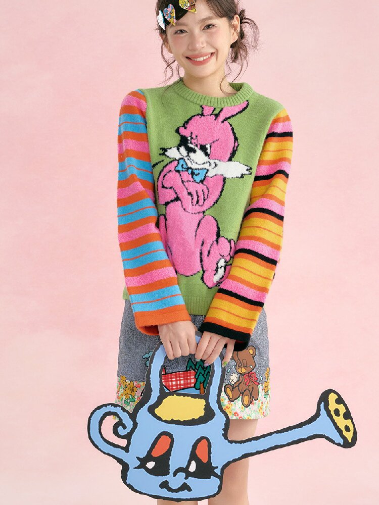 Colorful Asymmetrical Striped Knit Sweater【s0000019251】