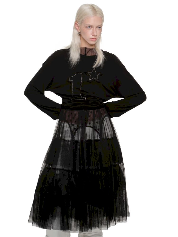 스터드 둥근 목이 긴 소매 티셔츠 [S0000011610]