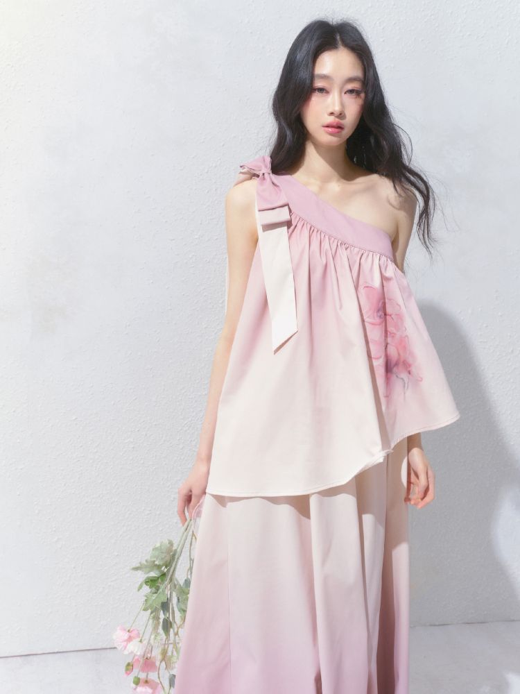 Slant Shoulder Niche Ambiance Dress【s0000012160】