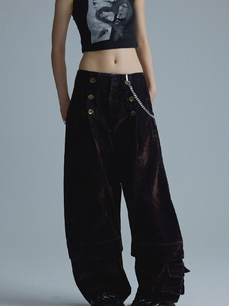 Mottled Velvet Buttoned Wide-Leg Pants【s0000018557】