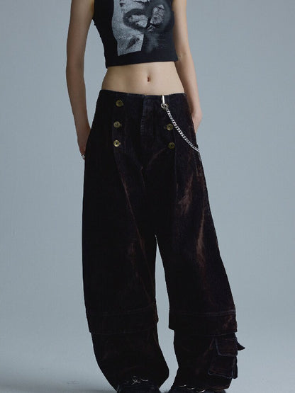 Mottled Velvet Buttoned Wide-Leg Pants【s0000018557】