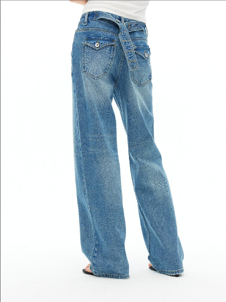 Cotton Lace Up Asymmetrical Jeans【s0000015925】
