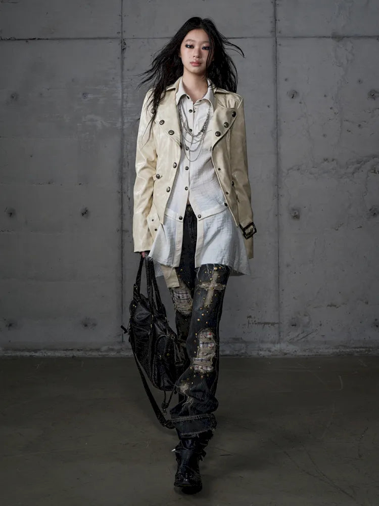 Distressed Straight-Leg Slim-Fit Jeans【s0000013946】