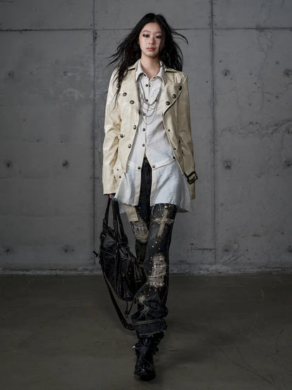 Distressed Straight-Leg Slim-Fit Jeans【s0000013946】