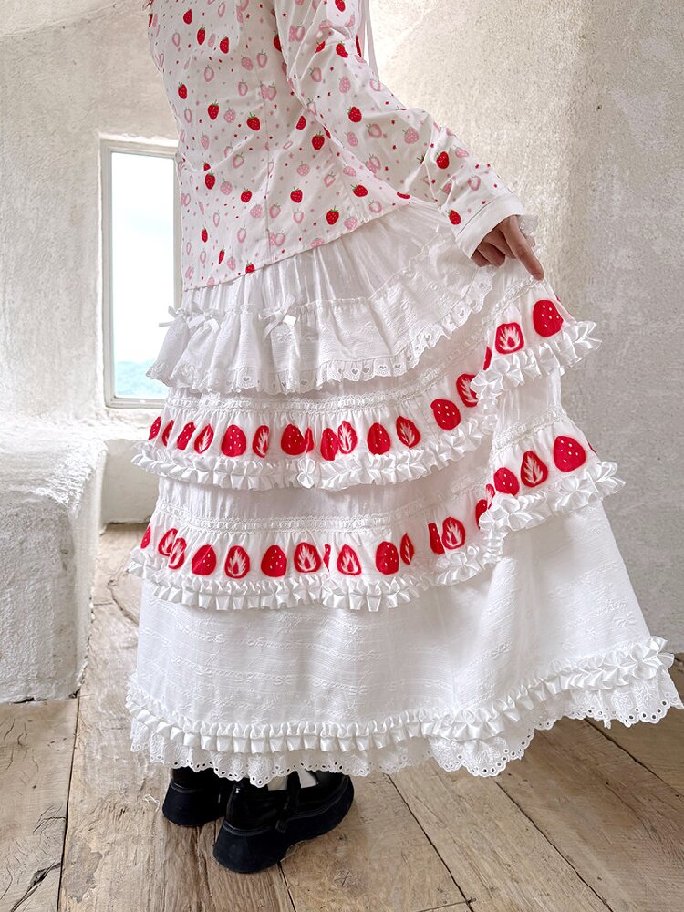 Cake Print Cut-Out Lace Bow Skirt【s0000018542】