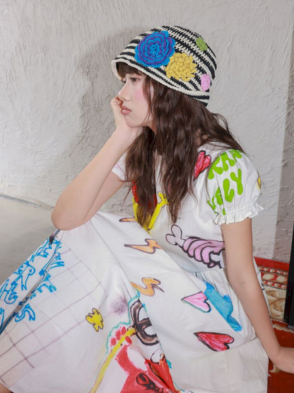 Striped flowers handmade crochet【s0000013344】