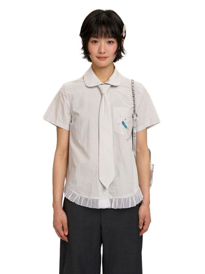 Plaid Irregular Rhinestone Plaid Lace Shirt【s0000012491】