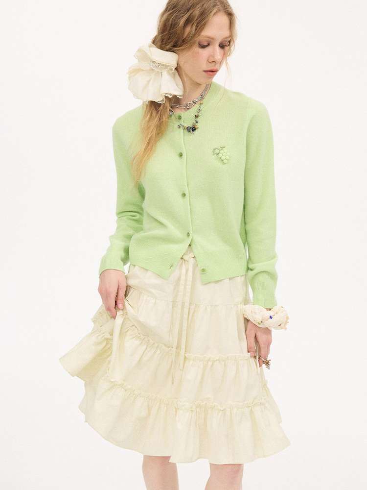 Hand-embroidered Grape Wool Cardigan【s0000015412】