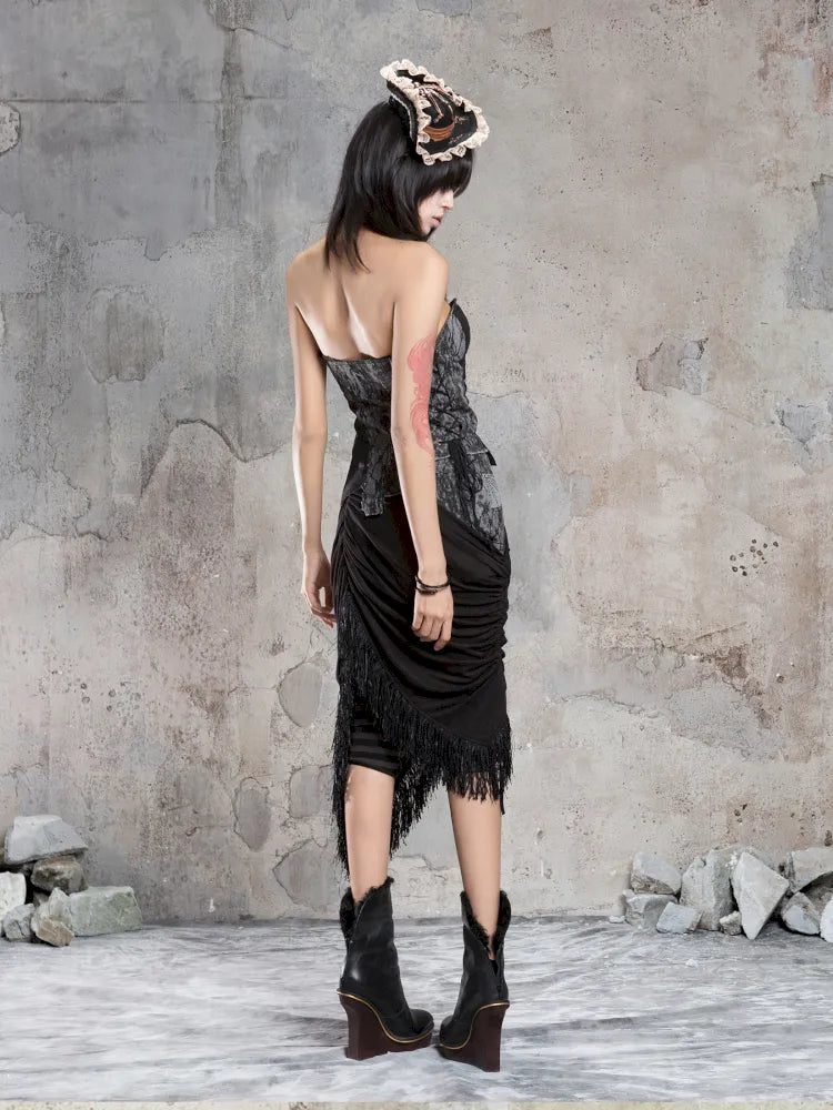 Asymmetric Knit Patchwork Drawstring Skirt【s0000014125】