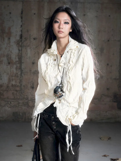 Drawstring Black-Gray Checkered Shir【s0000013959】