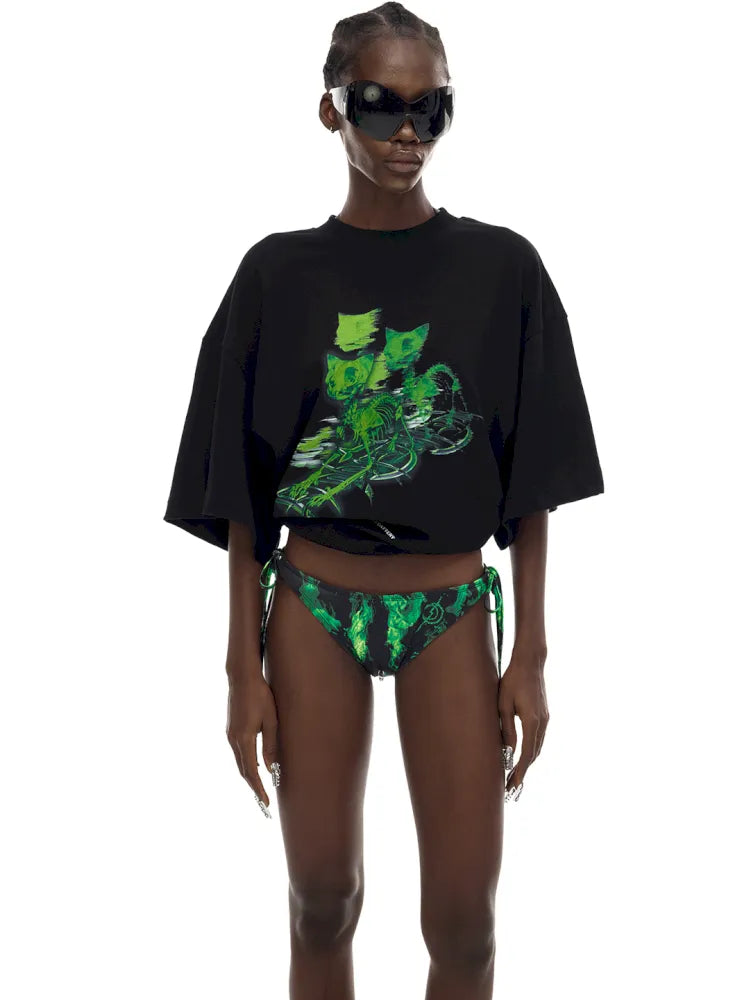 Cat Skeleton Space Capsule Print T-Shirt【s0000014017】