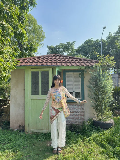 Printed Long-Sleeved Mesh T-Shirt【s0000012776】