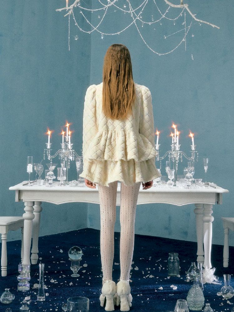 Collarless Bubble Sleeve Short Jacket Set【s0000005138】