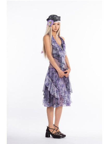 Retro Dream Flower Print Lace Skirt【s0000018061】