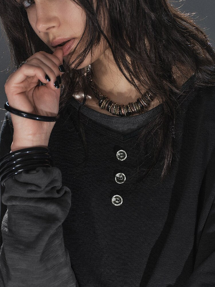 Paneled Punk Long Sleeved T Shirt【s0000016236】