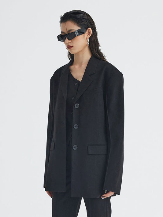 Stripe Black Slouchy Vest Loose Suit【s0000007342】