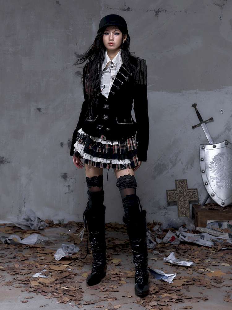 Waist-Defining Flocked Suit Jacket【s0000014458】