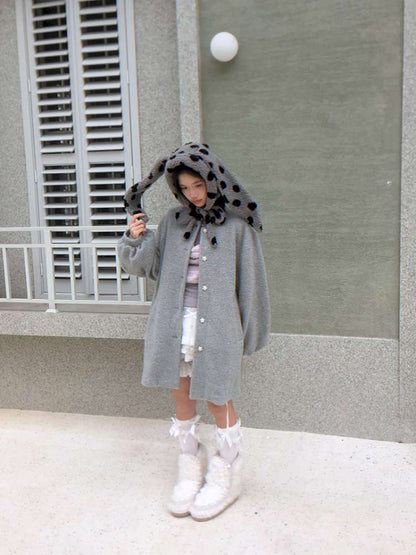 Polka Dot Shearling Rabbit Ear Hat【s0000014528】