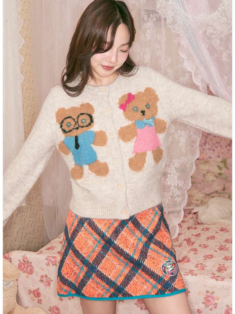 Teddy Bear Knit Crew Neck Cardigan【s0000014494】