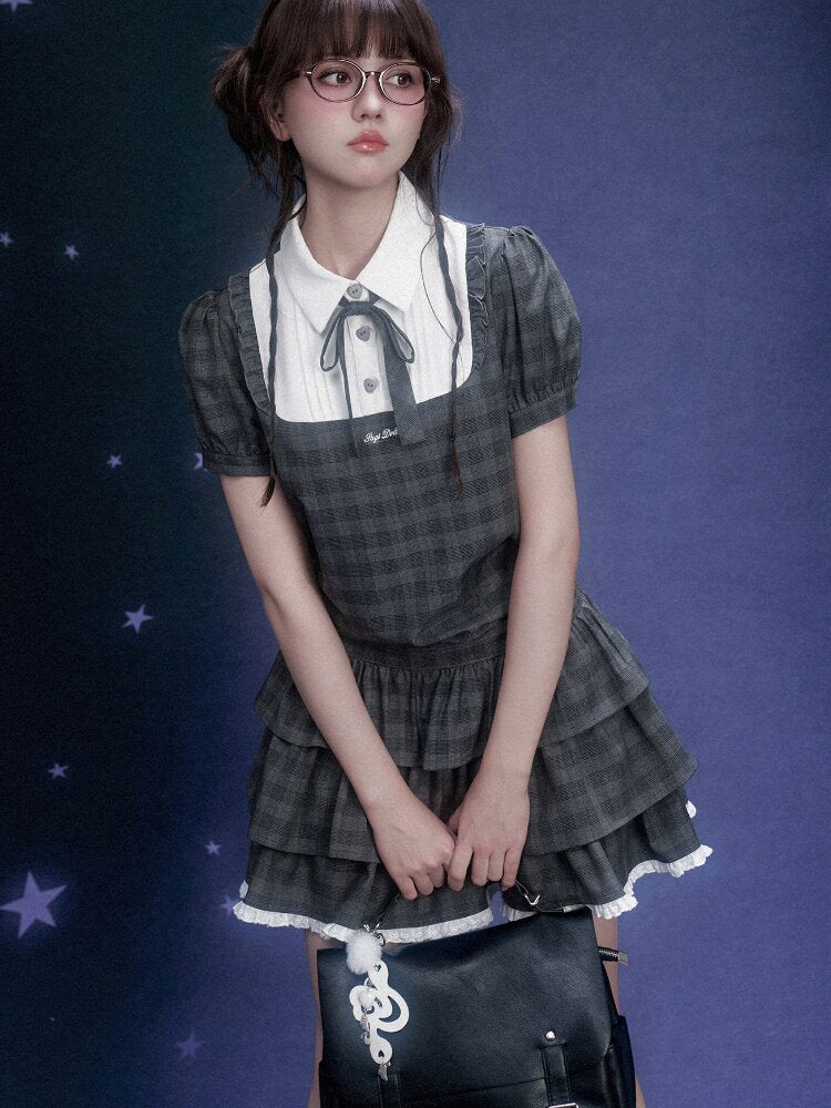 Gray Plaid Collegiate Cake Dress【s0000015756】