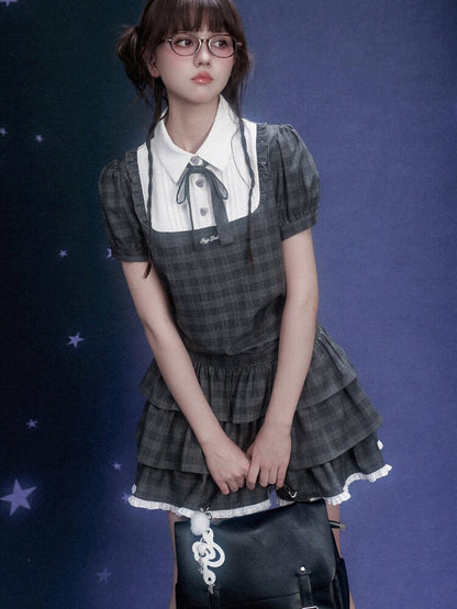 Gray Plaid Collegiate Cake Dress【s0000015756】