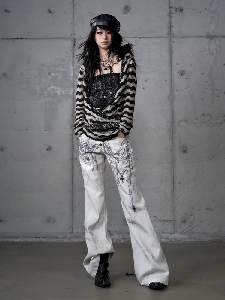 Denim Distressed Wide-Leg Pants【s0000013949】