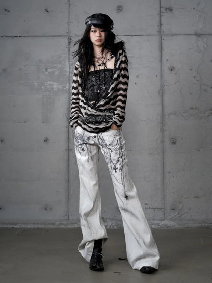 Denim Distressed Wide-Leg Pants【s0000013949】