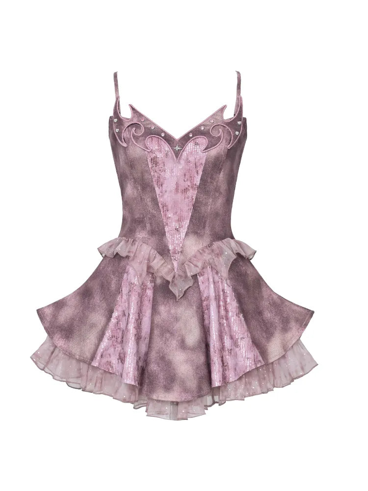 Embroidered Sequins Denim Girl Punk Style Slip Dress【s0000014023】