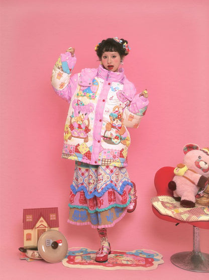 곰 핑크 따뜻한 후드 재킷 [S0000011331]