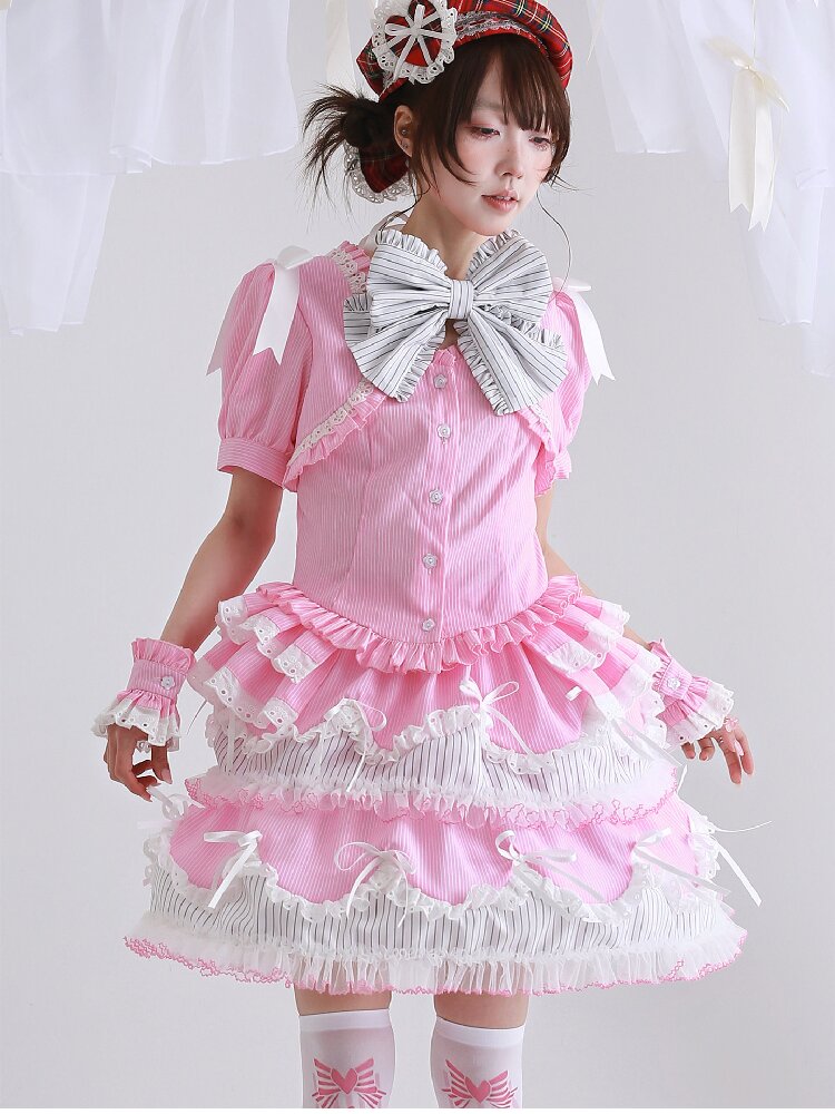Pink Striped Lolita Puffy Skirt【s0000016560】