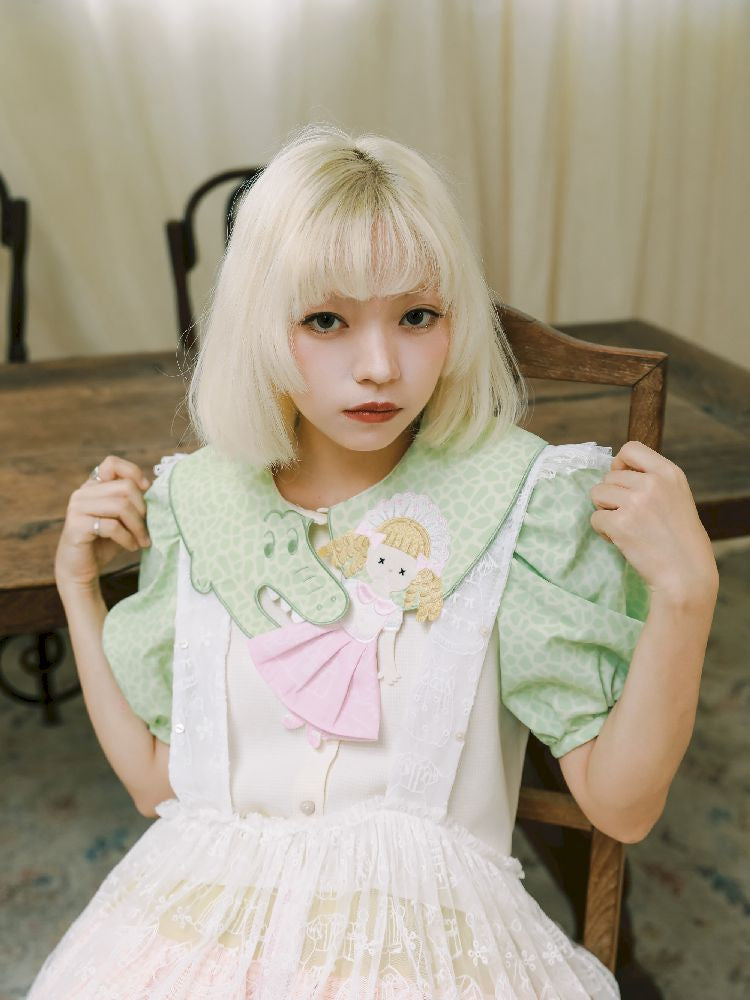 Lolita Embroidered Collar Fun Half Sleeve Shirt【s0000010466】