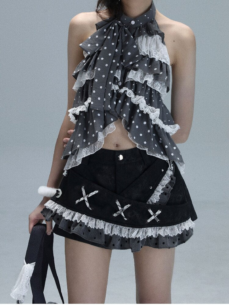 Leather Splicing Polka Dot Skirt【s0000016720】