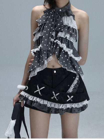 Leather Splicing Polka Dot Skirt【s0000016720】