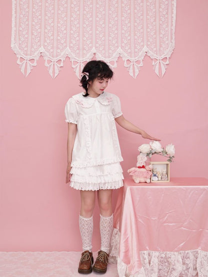 Doll collar puff sleeve lace shirt【s0000012852】