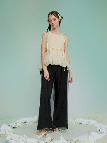Jacquard mesh double wide-leg pants【s0000013595】