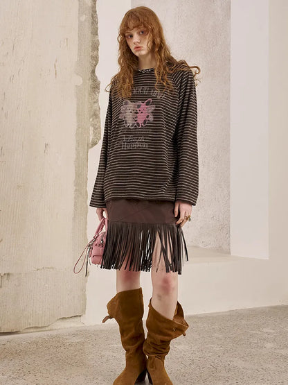 Embroidery Fringe Short Leather Skirt【s0000014045】