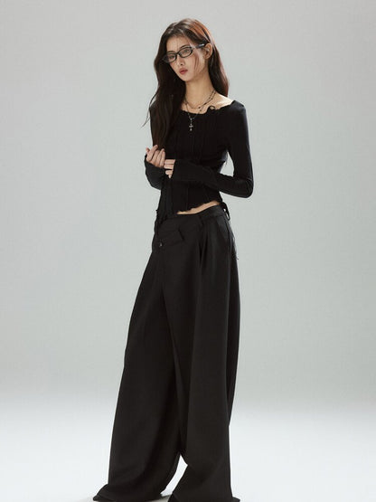 Black Panelled Split Line Top【s0000015598】