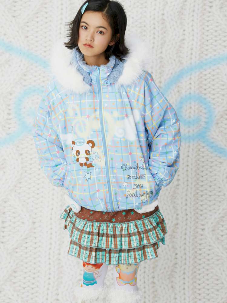 Print Blue Brown Hooded Cotton Suit【s0000014854】