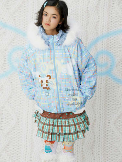 Print Blue Brown Hooded Cotton Suit【s0000014854】