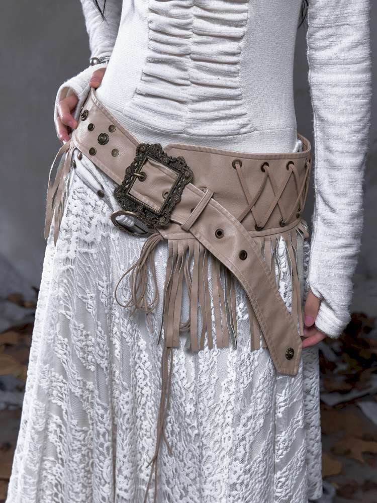 Heavy-Duty Fringe Wide Leather Belt【s0000014476】