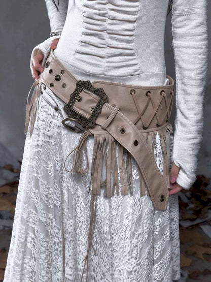 Heavy-Duty Fringe Wide Leather Belt【s0000014476】