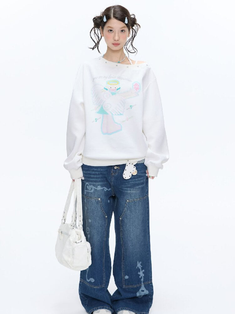 Stud Washed Two Tone Raw Jeans【s0000016398】