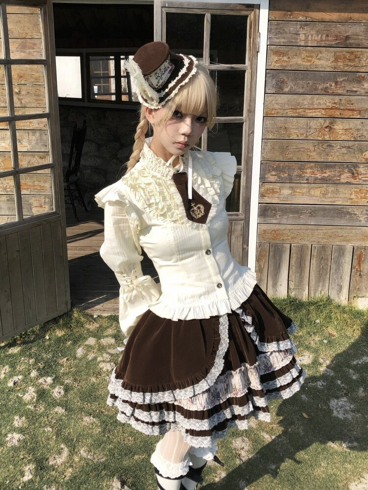 Lotus Sleeve Lace Beige Crop Top【s0000015614】