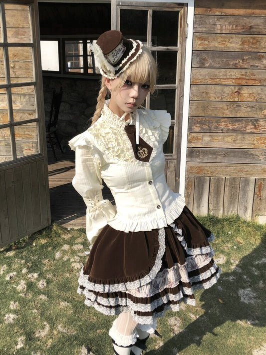 Lotus Sleeve Lace Beige Crop Top【s0000015614】