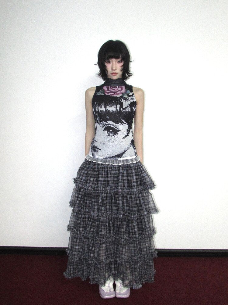 Star Check Heavy Mesh Long Skirt【s0000018655】