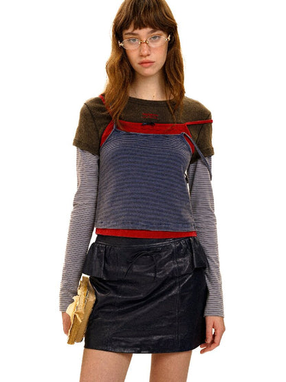 Lace Striped Long Sleeve T Shirt【s0000017915】