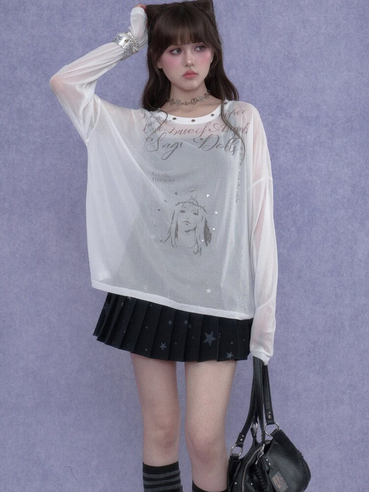 Fighting Spirit Mesh Print Casual T-shirt【s0000017269】