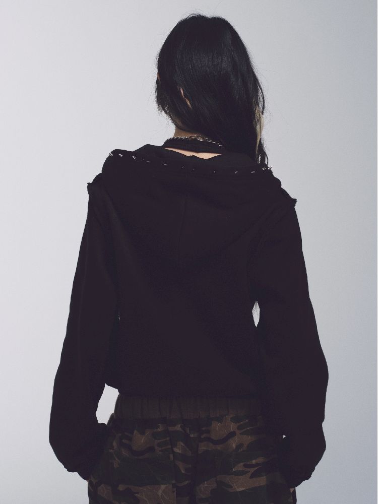 Printed Sweatshirt Studded Hoodie【s0000011232】