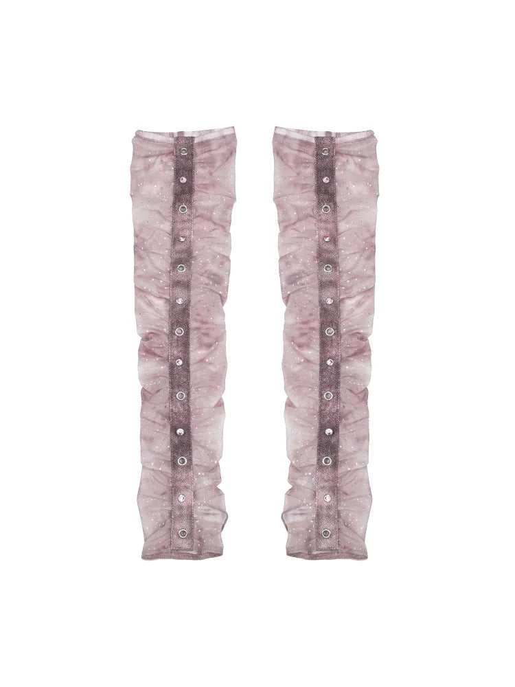 Mesh Nail Rhinestone Pleated Long Sleeve Sleeves【s0000014021】